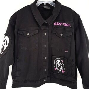 Ghost Face Denim Jacket 2024 Patches Black Pink Unisex PLUS XL